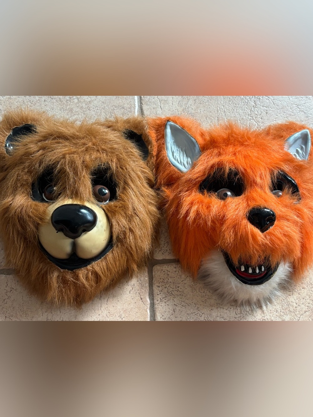 Plush Animal Adult Face Masks  Brown Bear Orange Fox Plastic Set
